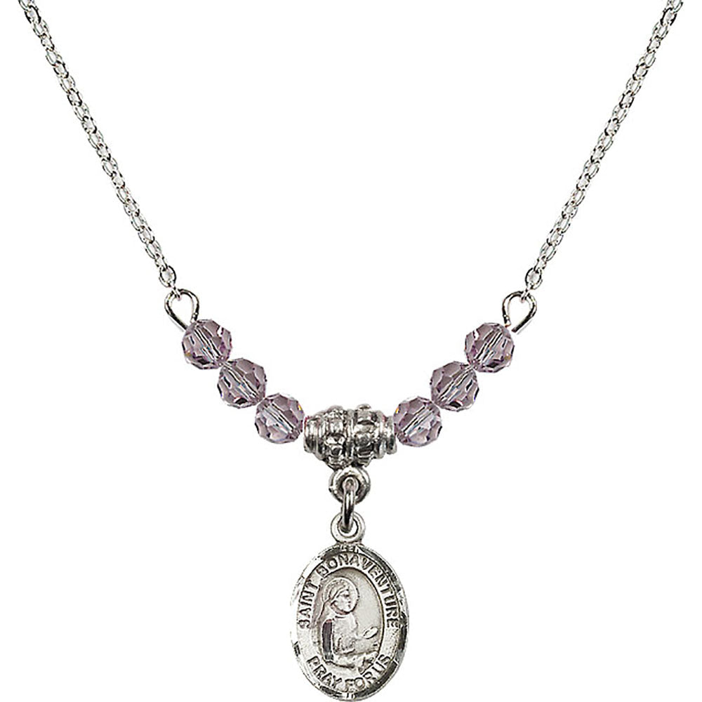 Sterling Silver Saint Bonaventure Birthstone Necklace with Light Amethyst Beads - 9085