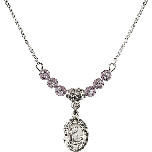 Sterling Silver Saint Bonaventure Birthstone Necklace with Light Amethyst Beads - 9085
