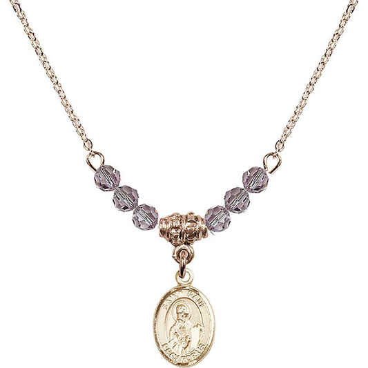 14kt Gold Filled Saint Paul the Apostle Birthstone Necklace with Light Amethyst Beads - 9086