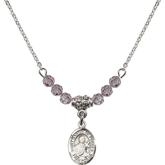 Sterling Silver Saint Martin de Porres Birthstone Necklace with Light Amethyst Beads - 9089