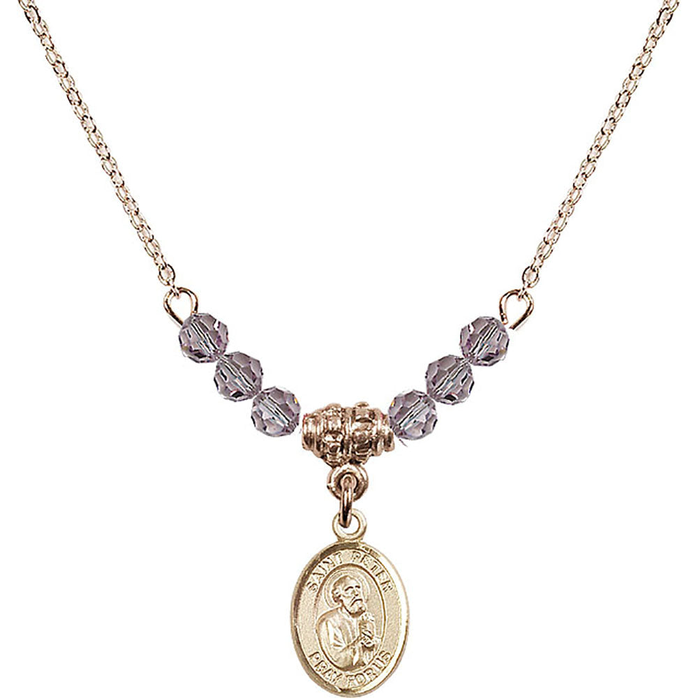 14kt Gold Filled Saint Peter the Apostle Birthstone Necklace with Light Amethyst Beads - 9090