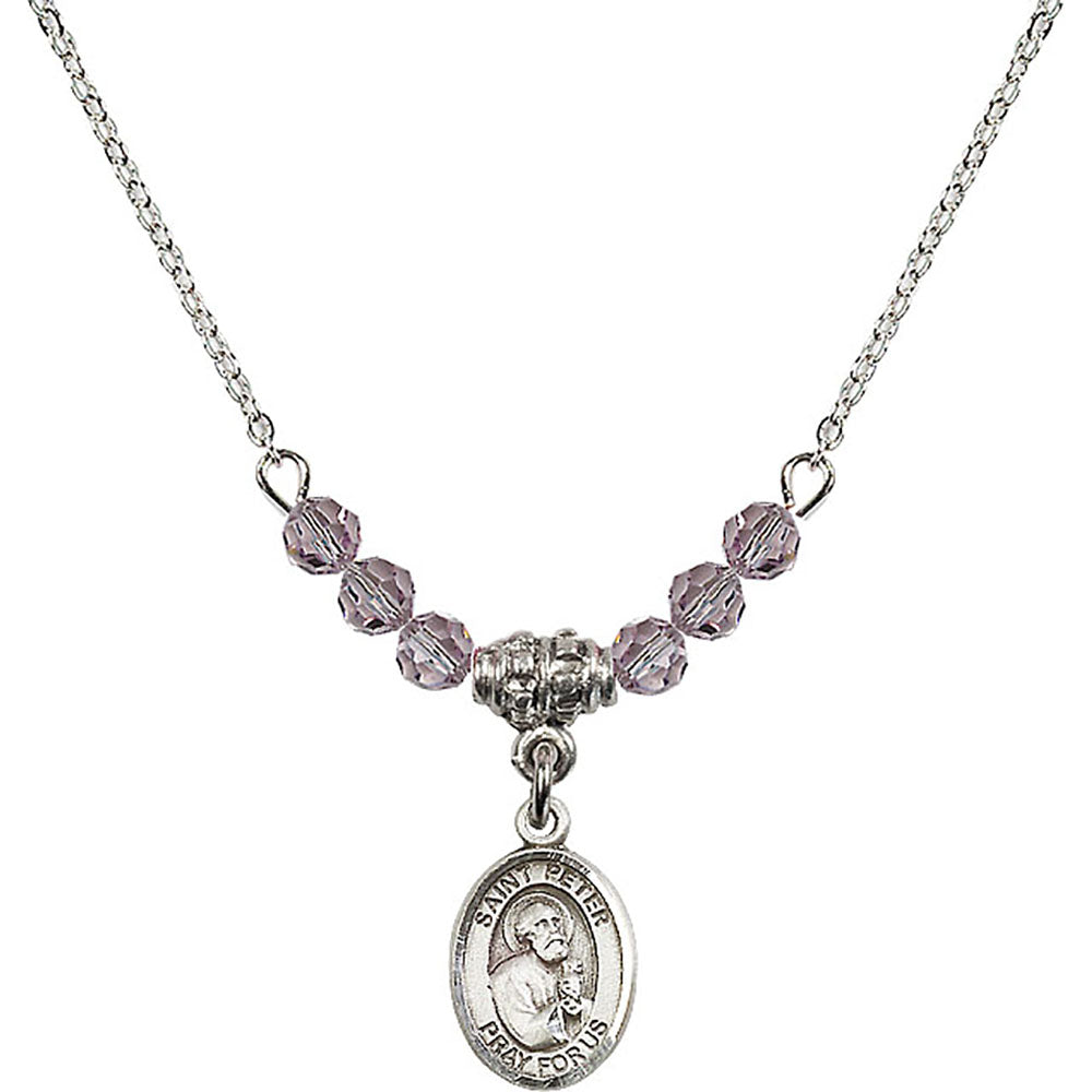 Sterling Silver Saint Peter the Apostle Birthstone Necklace with Light Amethyst Beads - 9090