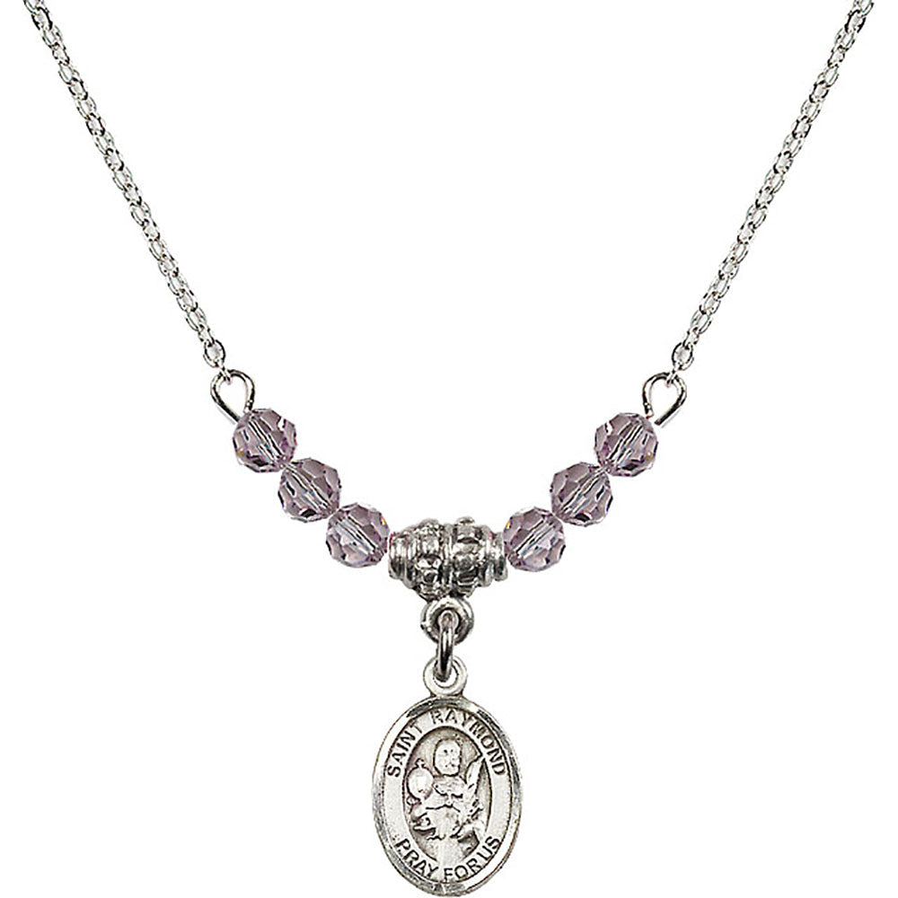 Sterling Silver Saint Raymond Nonnatus Birthstone Necklace with Light Amethyst Beads - 9091