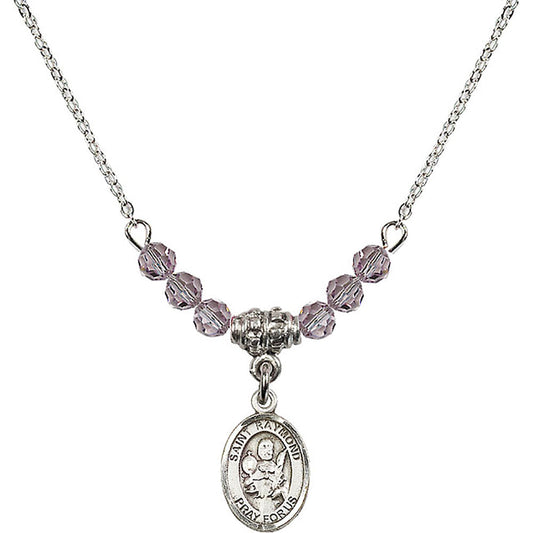 Sterling Silver Saint Raymond Nonnatus Birthstone Necklace with Light Amethyst Beads - 9091