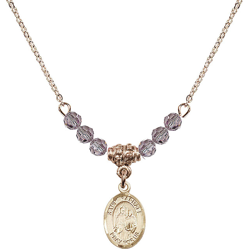 14kt Gold Filled Saint Raphael the Archangel Birthstone Necklace with Light Amethyst Beads - 9092