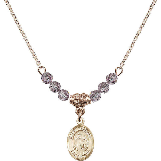 14kt Gold Filled Saint Raphael the Archangel Birthstone Necklace with Light Amethyst Beads - 9092