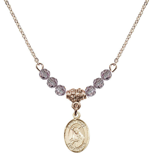 14kt Gold Filled Saint Rose of Lima Birthstone Necklace with Light Amethyst Beads - 9095