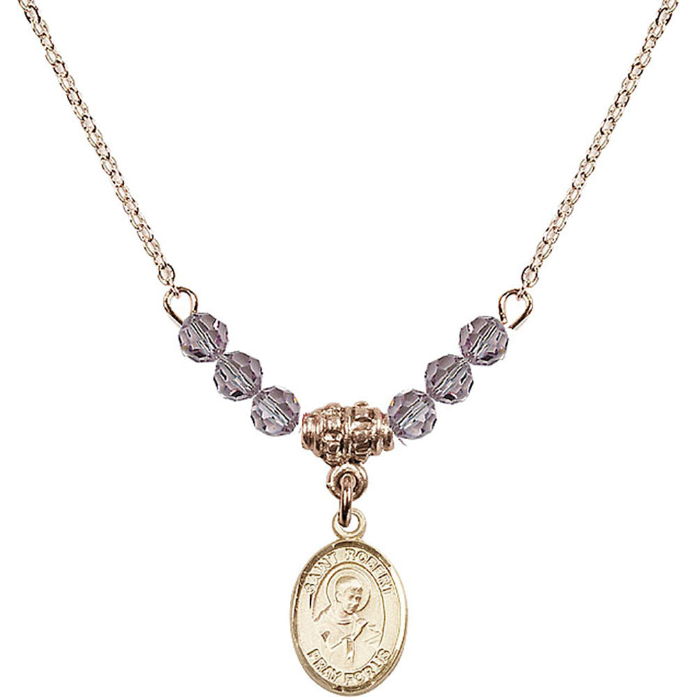 14kt Gold Filled Saint Robert Bellarmine Birthstone Necklace with Light Amethyst Beads - 9096