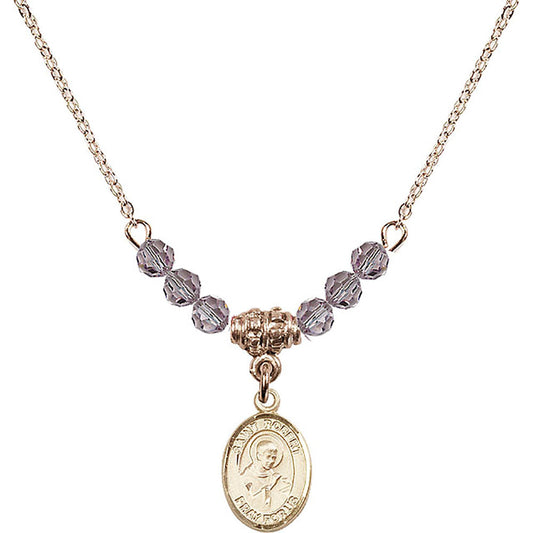14kt Gold Filled Saint Robert Bellarmine Birthstone Necklace with Light Amethyst Beads - 9096