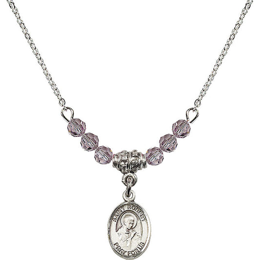 Sterling Silver Saint Robert Bellarmine Birthstone Necklace with Light Amethyst Beads - 9096
