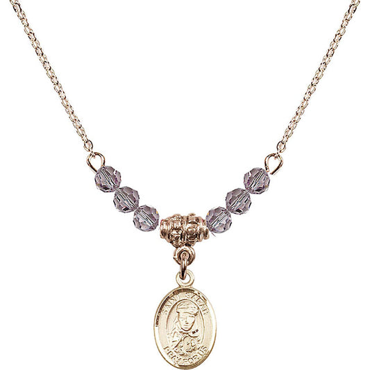 14kt Gold Filled Saint Sarah Birthstone Necklace with Light Amethyst Beads - 9097