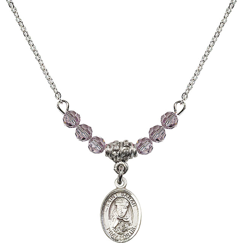 Sterling Silver Saint Sarah Birthstone Necklace with Light Amethyst Beads - 9097