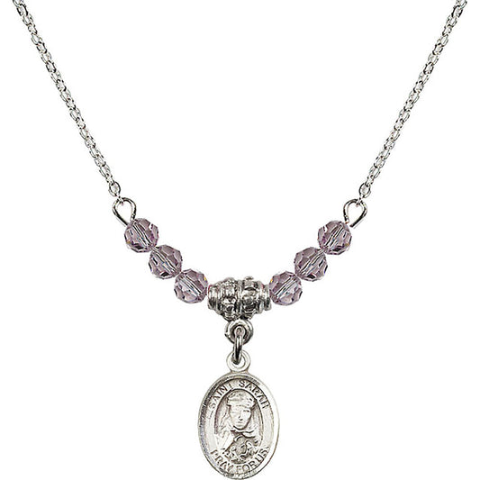 Sterling Silver Saint Sarah Birthstone Necklace with Light Amethyst Beads - 9097