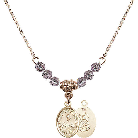 14kt Gold Filled Scapular Birthstone Necklace with Light Amethyst Beads - 9098