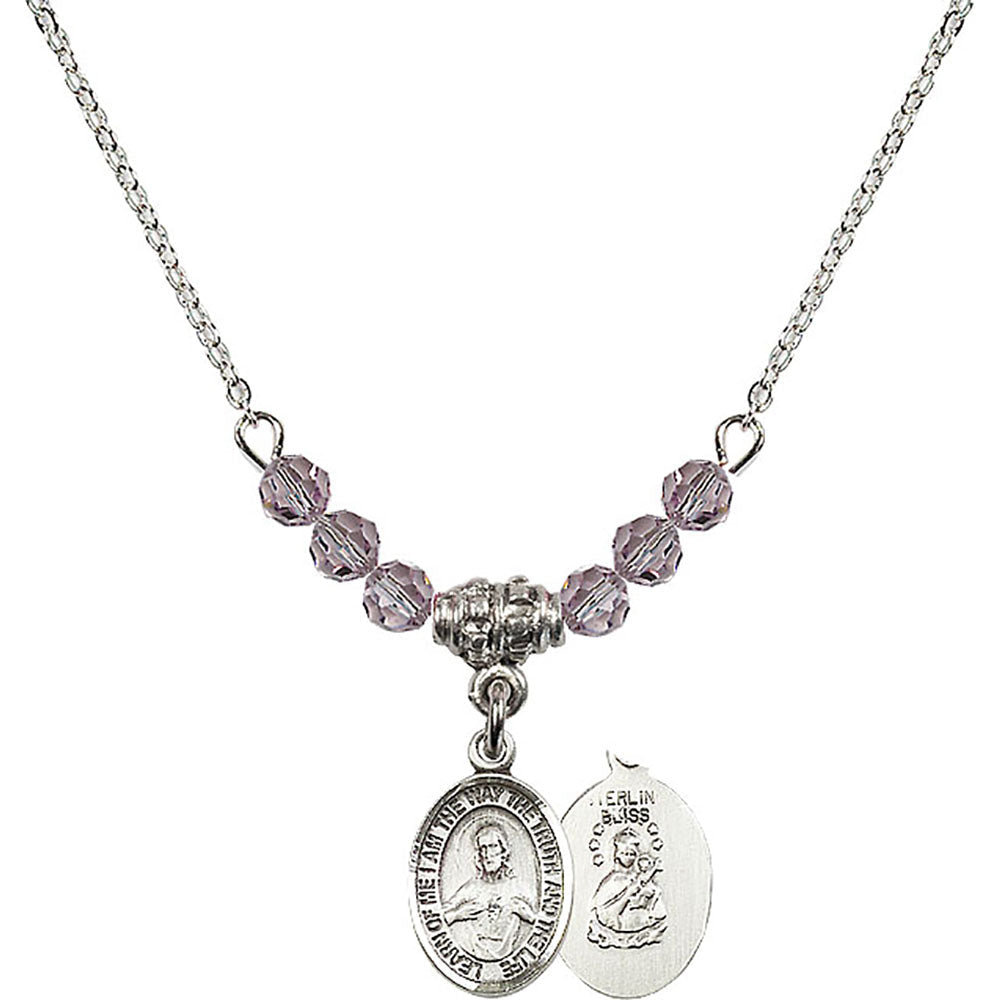 Sterling Silver Scapular Birthstone Necklace with Light Amethyst Beads - 9098