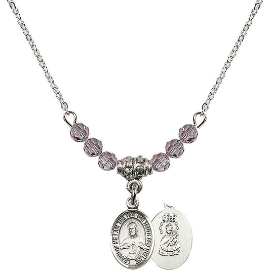 Sterling Silver Scapular Birthstone Necklace with Light Amethyst Beads - 9098