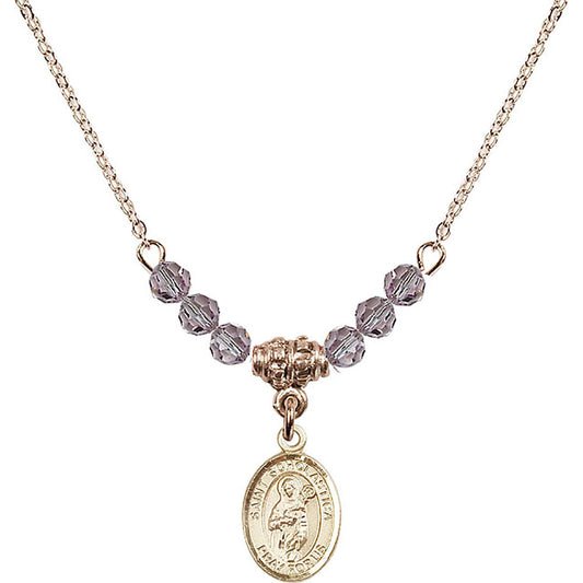 14kt Gold Filled Saint Scholastica Birthstone Necklace with Light Amethyst Beads - 9099