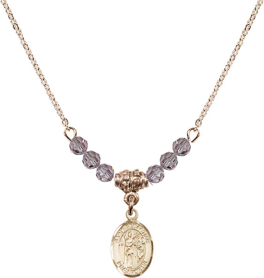 14kt Gold Filled Saint Sebastian Birthstone Necklace with Light Amethyst Beads - 9100
