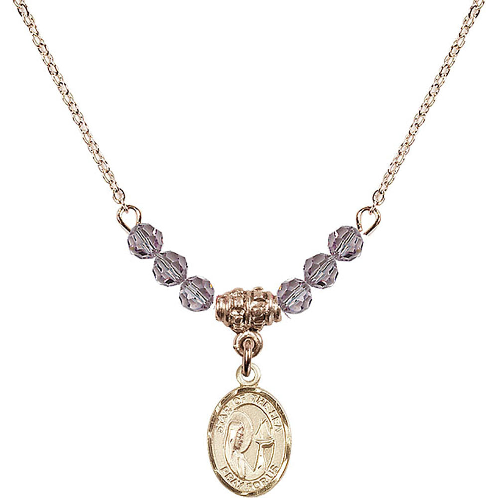 14kt Gold Filled Our Lady Star of the Sea Birthstone Necklace with Light Amethyst Beads - 9101