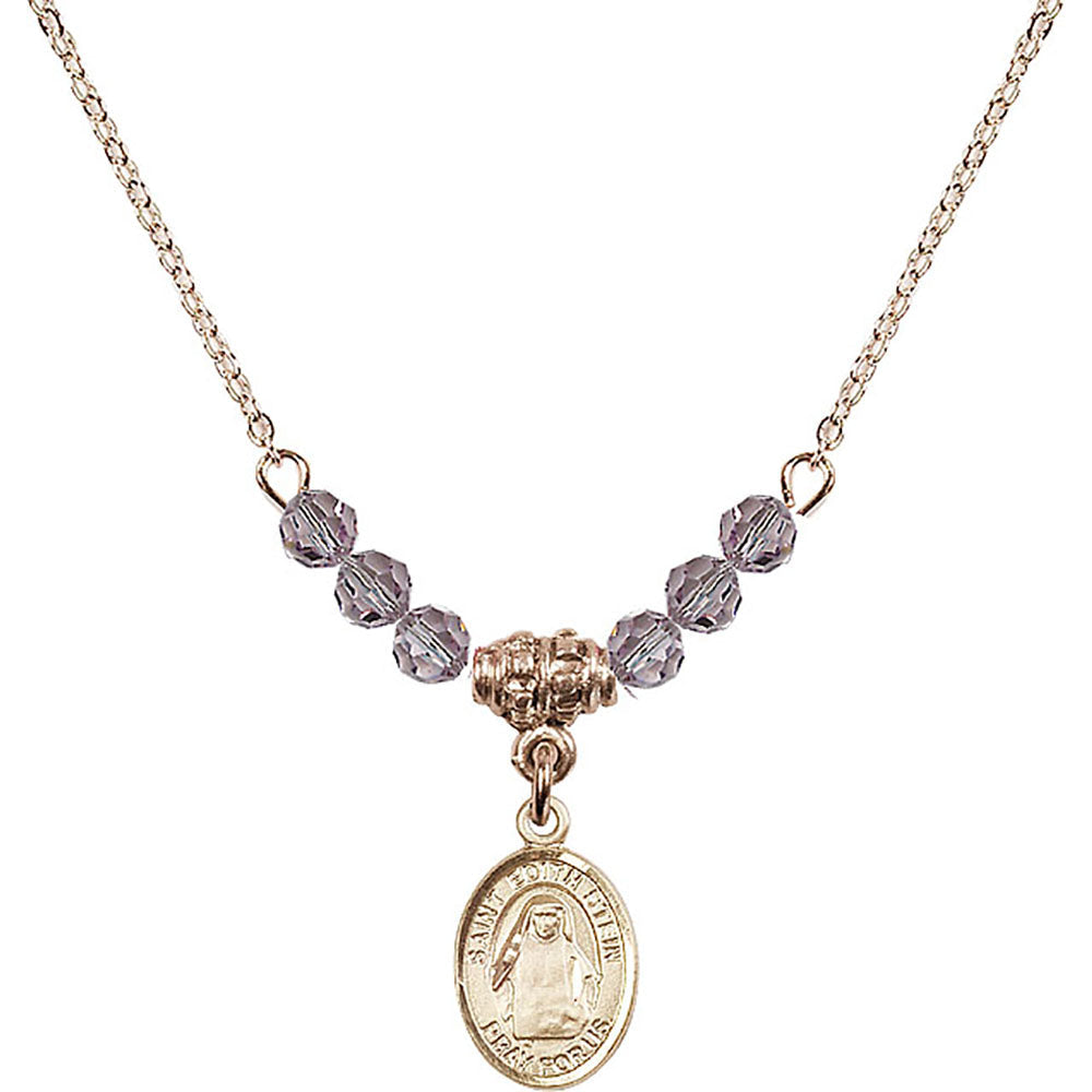 14kt Gold Filled Saint Edith Stein Birthstone Necklace with Light Amethyst Beads - 9103