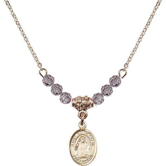 14kt Gold Filled Saint Edith Stein Birthstone Necklace with Light Amethyst Beads - 9103