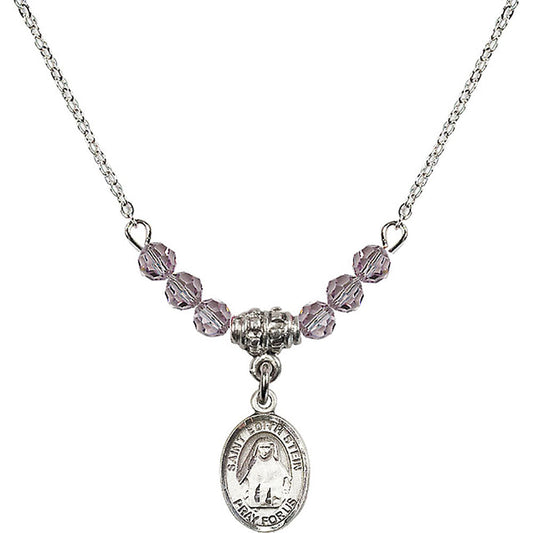Sterling Silver Saint Edith Stein Birthstone Necklace with Light Amethyst Beads - 9103