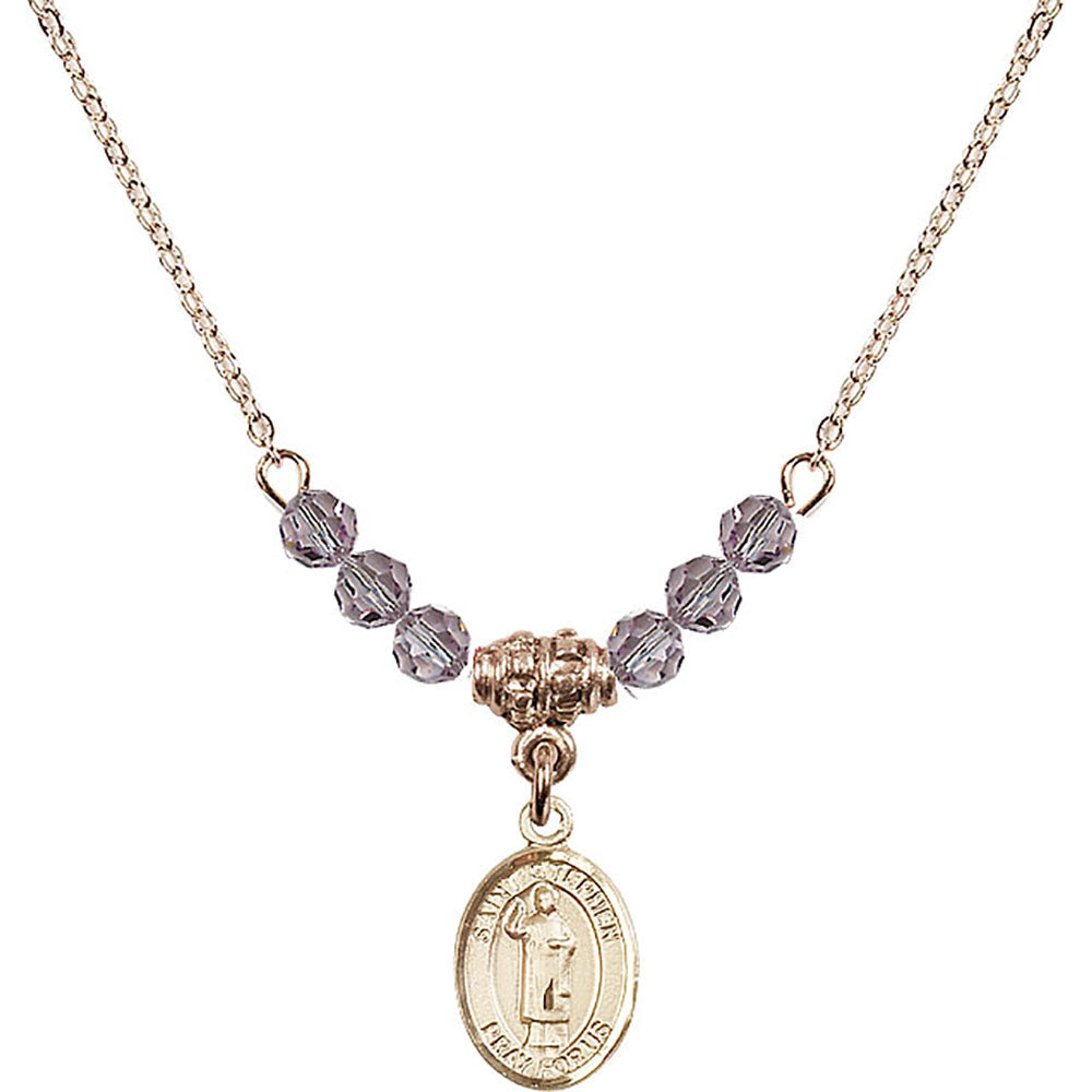 14kt Gold Filled Saint Stephen the Martyr Birthstone Necklace with Light Amethyst Beads - 9104