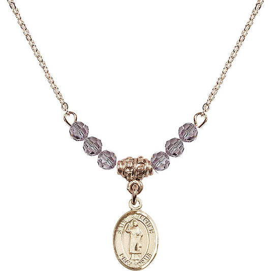 14kt Gold Filled Saint Stephen the Martyr Birthstone Necklace with Light Amethyst Beads - 9104