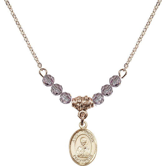 14kt Gold Filled Saint Timothy Birthstone Necklace with Light Amethyst Beads - 9105