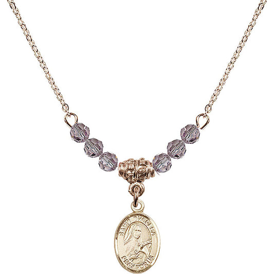 14kt Gold Filled Saint Theresa Birthstone Necklace with Light Amethyst Beads - 9106