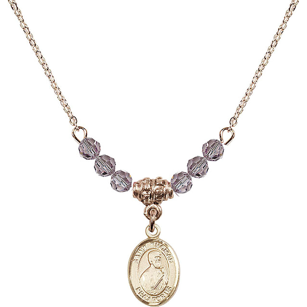 14kt Gold Filled Saint Thomas the Apostle Birthstone Necklace with Light Amethyst Beads - 9107