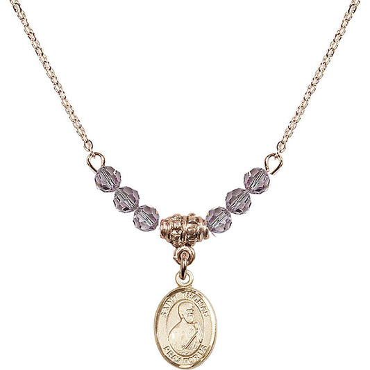 14kt Gold Filled Saint Thomas the Apostle Birthstone Necklace with Light Amethyst Beads - 9107