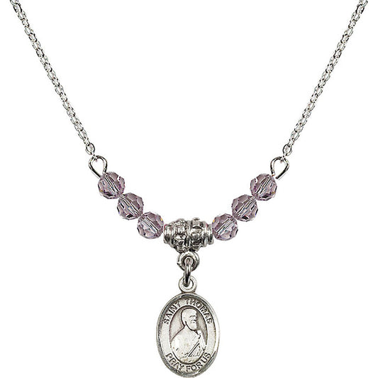 Sterling Silver Saint Thomas the Apostle Birthstone Necklace with Light Amethyst Beads - 9107