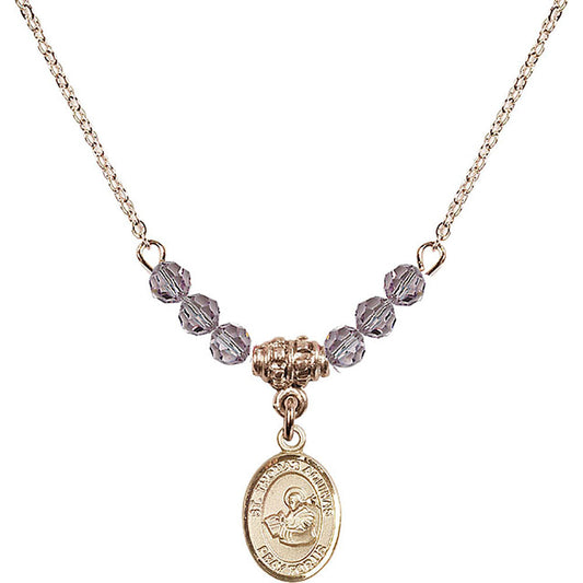 14kt Gold Filled Saint Thomas Aquinas Birthstone Necklace with Light Amethyst Beads - 9108
