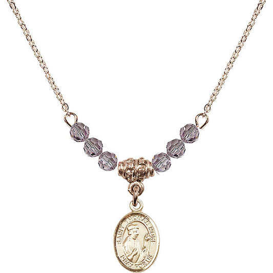 14kt Gold Filled Saint Thomas More Birthstone Necklace with Light Amethyst Beads - 9109
