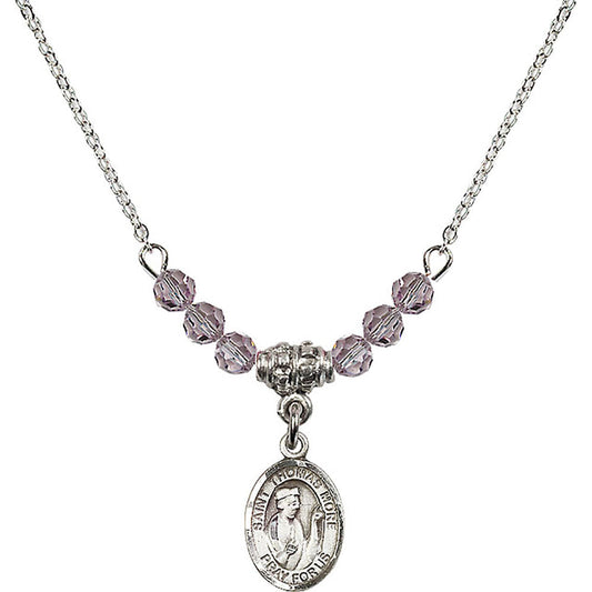 Sterling Silver Saint Thomas More Birthstone Necklace with Light Amethyst Beads - 9109
