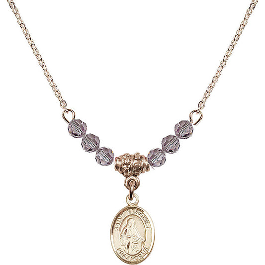 14kt Gold Filled Saint Veronica Birthstone Necklace with Light Amethyst Beads - 9110
