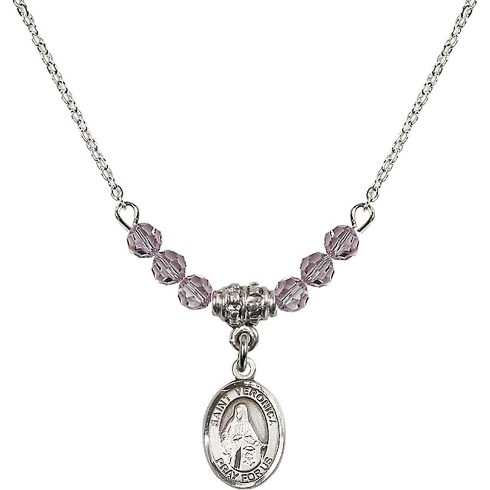 Sterling Silver Saint Veronica Birthstone Necklace with Light Amethyst Beads - 9110