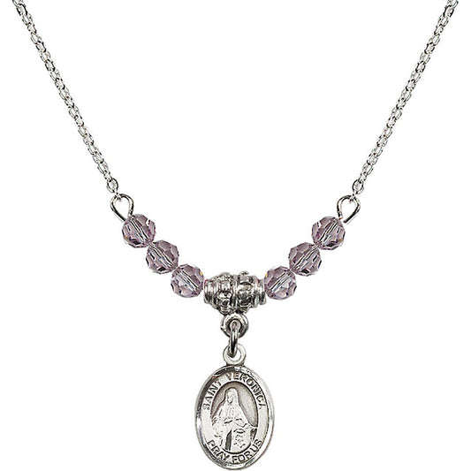 Sterling Silver Saint Veronica Birthstone Necklace with Light Amethyst Beads - 9110