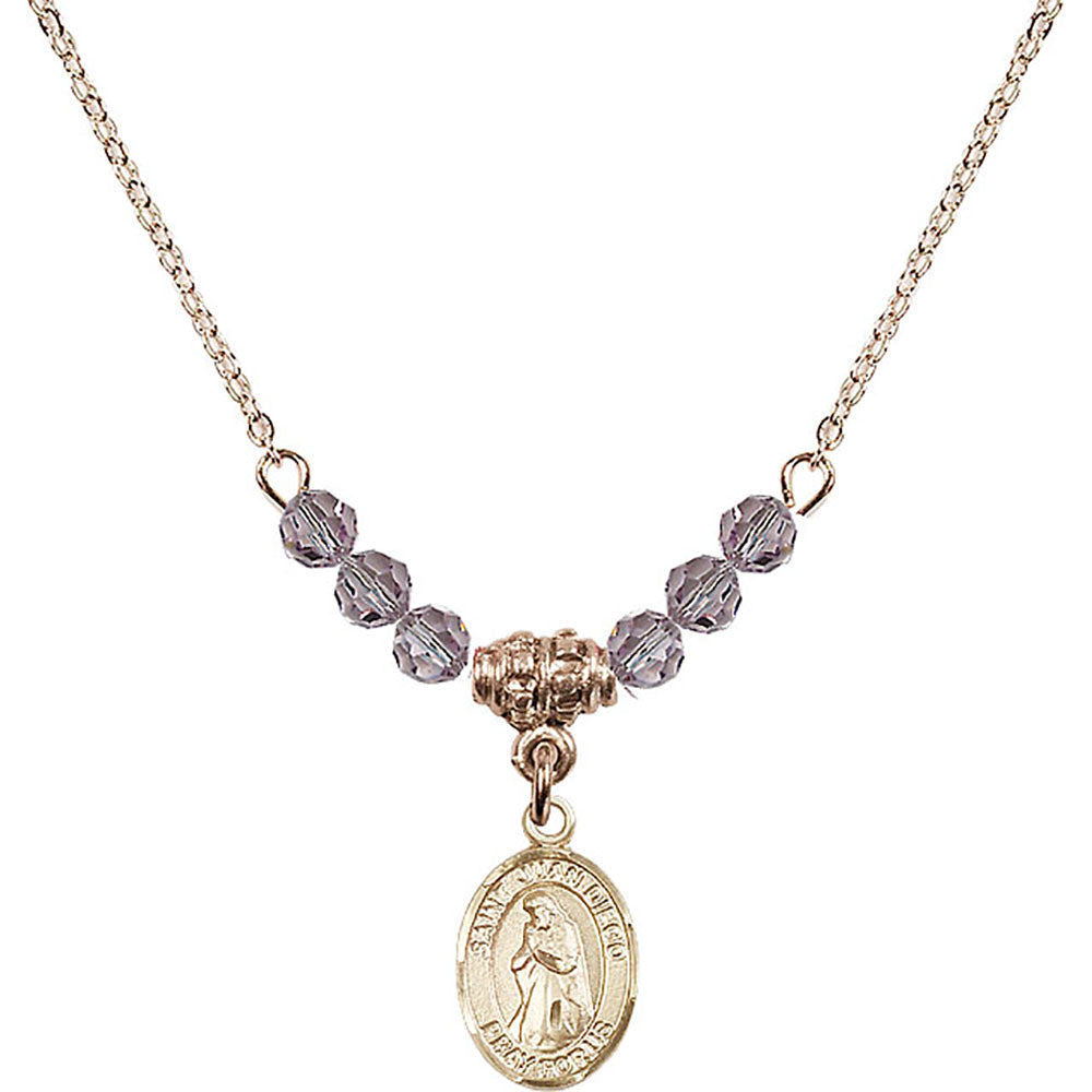 14kt Gold Filled Saint Juan Diego Birthstone Necklace with Light Amethyst Beads - 9111