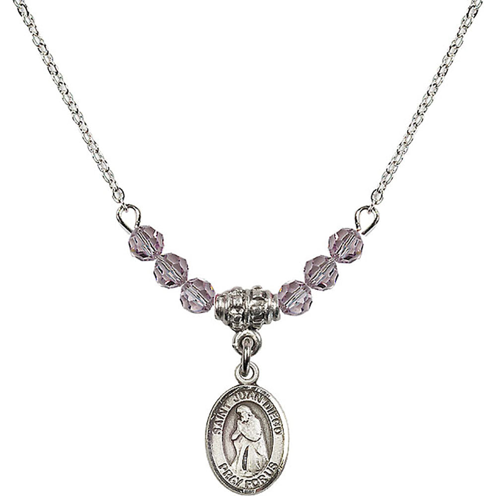 Sterling Silver Saint Juan Diego Birthstone Necklace with Light Amethyst Beads - 9111