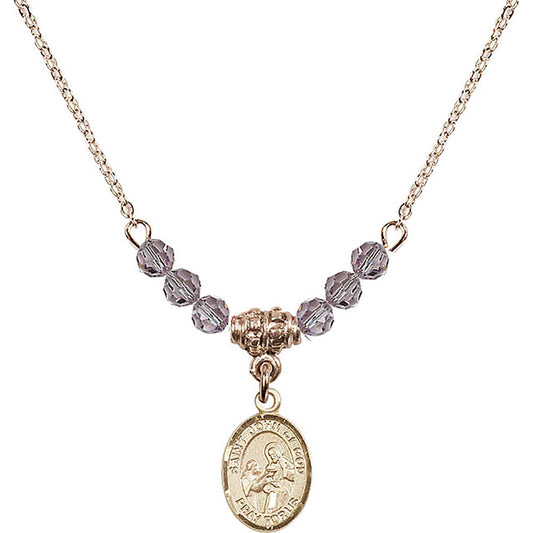 14kt Gold Filled Saint John of God Birthstone Necklace with Light Amethyst Beads - 9112