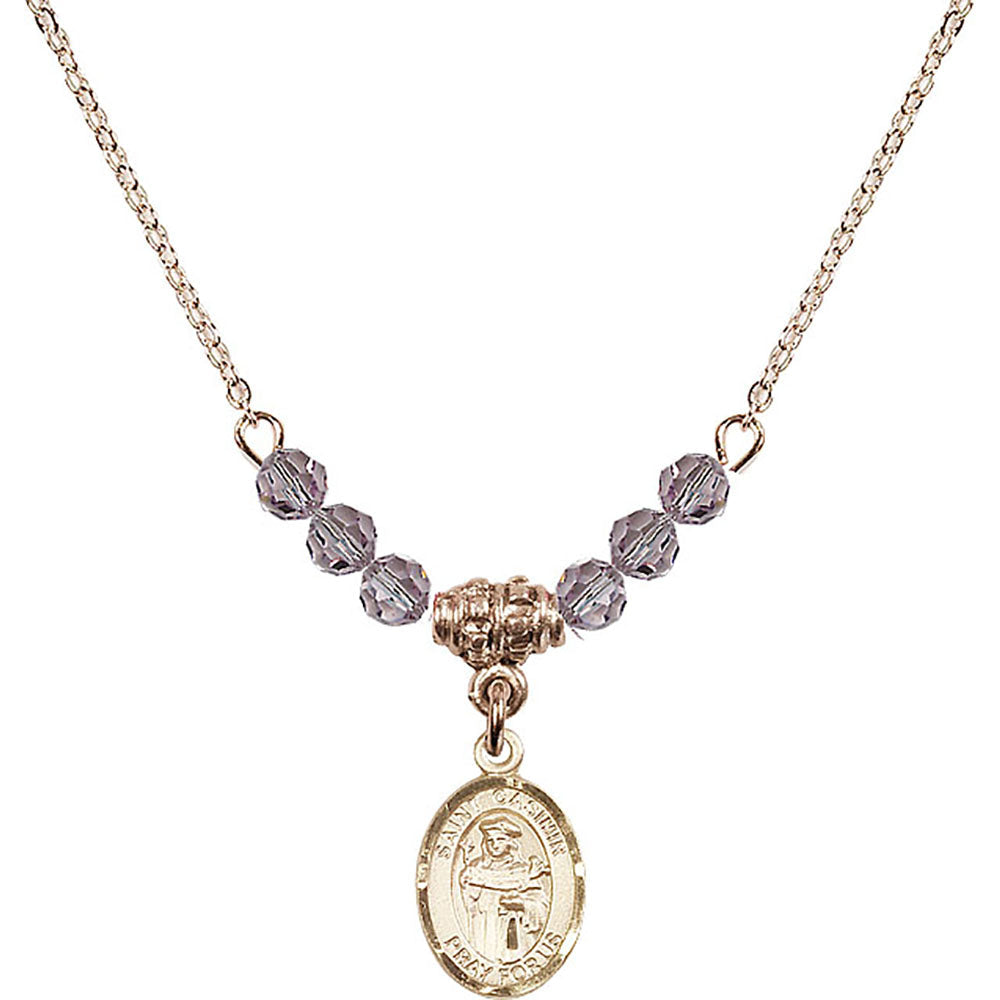 14kt Gold Filled Saint Casimir of Poland Birthstone Necklace with Light Amethyst Beads - 9113