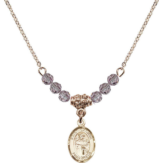 14kt Gold Filled Saint Casimir of Poland Birthstone Necklace with Light Amethyst Beads - 9113