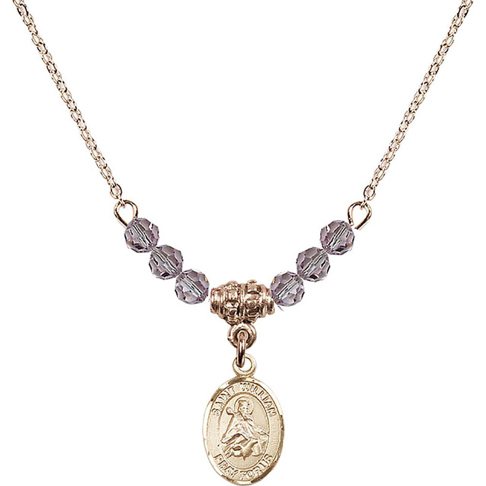 14kt Gold Filled Saint William of Rochester Birthstone Necklace with Light Amethyst Beads - 9114