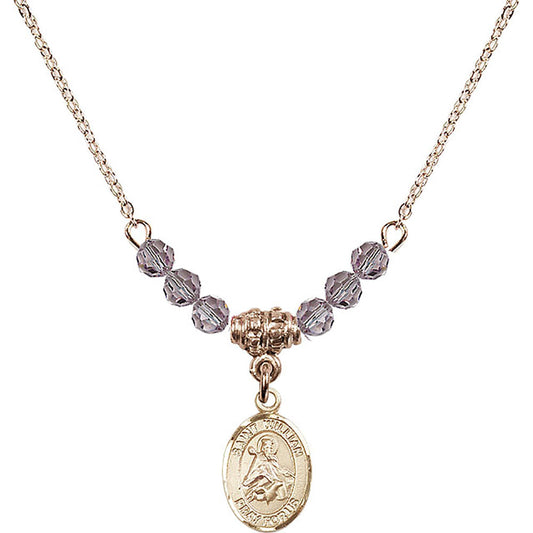 14kt Gold Filled Saint William of Rochester Birthstone Necklace with Light Amethyst Beads - 9114