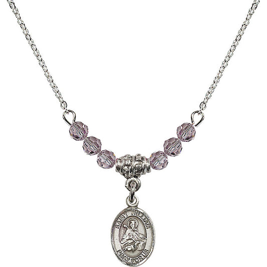 Sterling Silver Saint William of Rochester Birthstone Necklace with Light Amethyst Beads - 9114