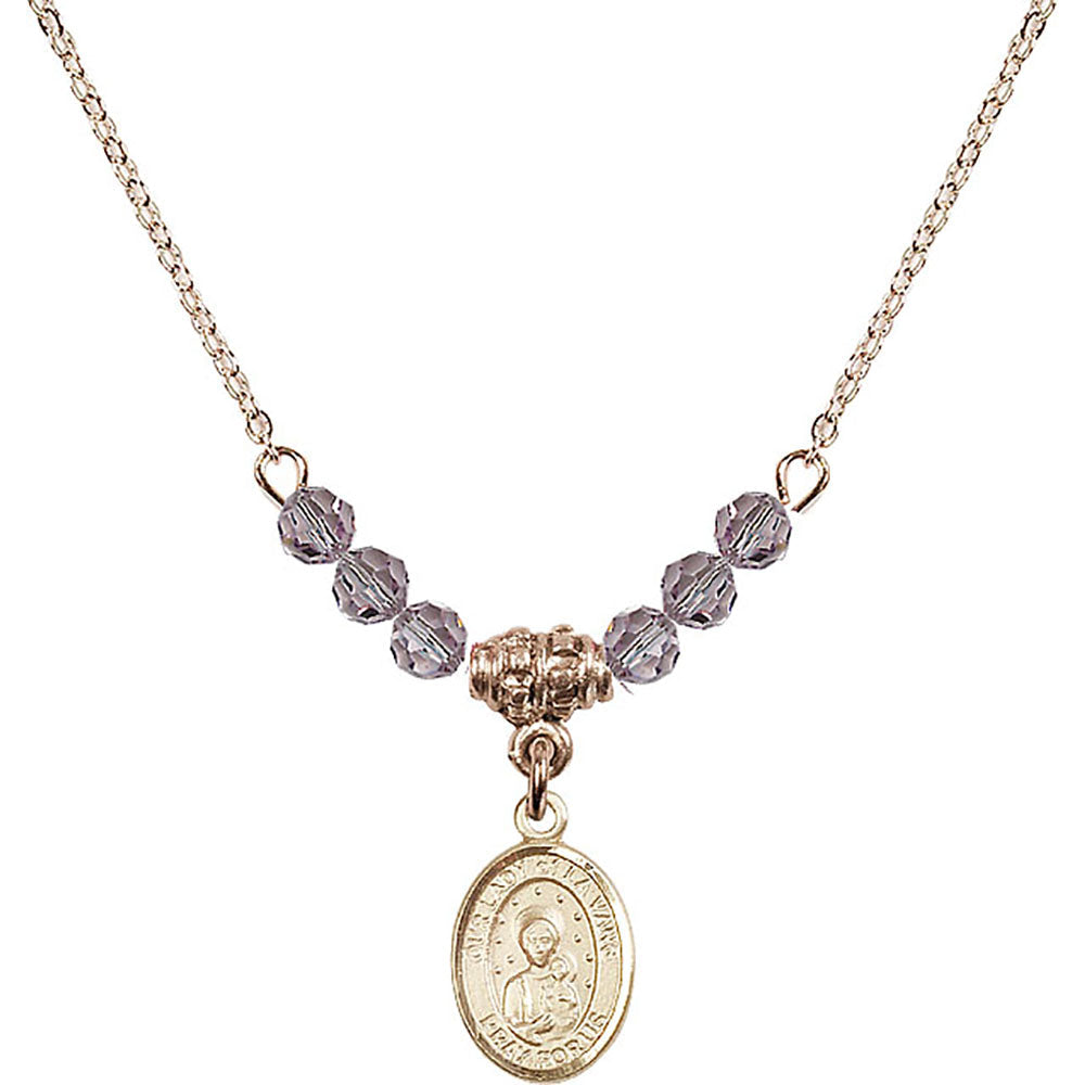 14kt Gold Filled Our Lady of la Vang Birthstone Necklace with Light Amethyst Beads - 9115