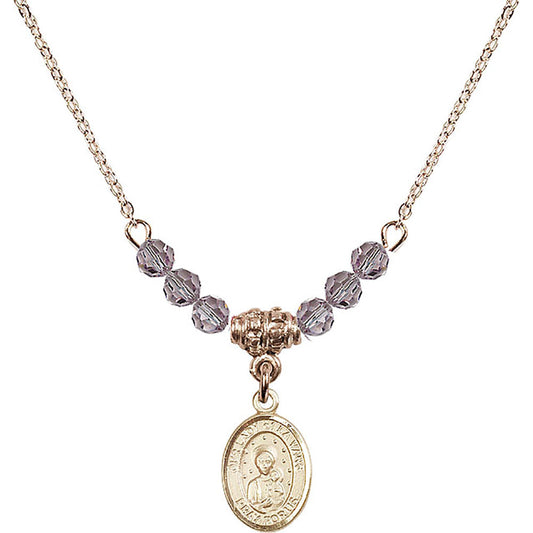 14kt Gold Filled Our Lady of la Vang Birthstone Necklace with Light Amethyst Beads - 9115