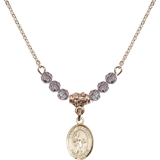 14kt Gold Filled Saint Zachary Birthstone Necklace with Light Amethyst Beads - 9116